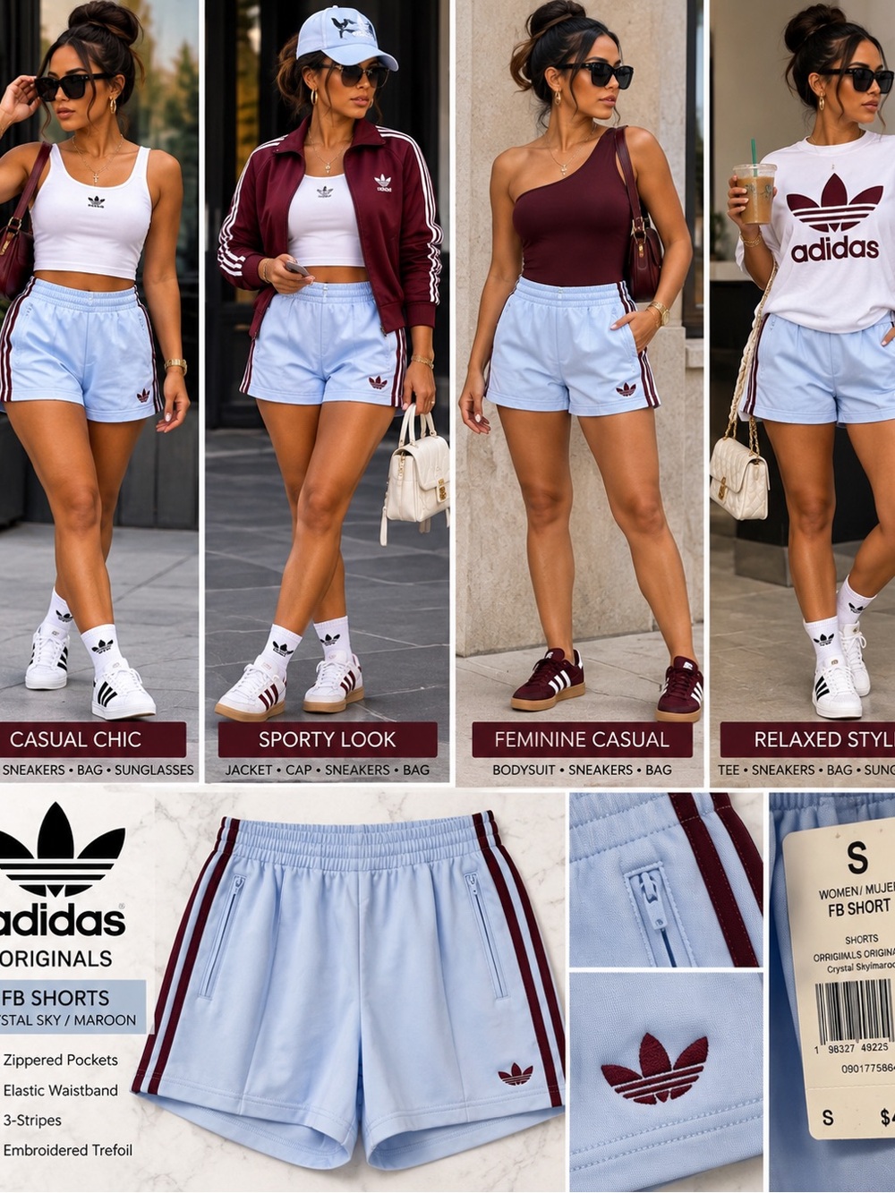 NWT Adidas Originals Women’s FB Shorts Crystal Sky Maroon Size S